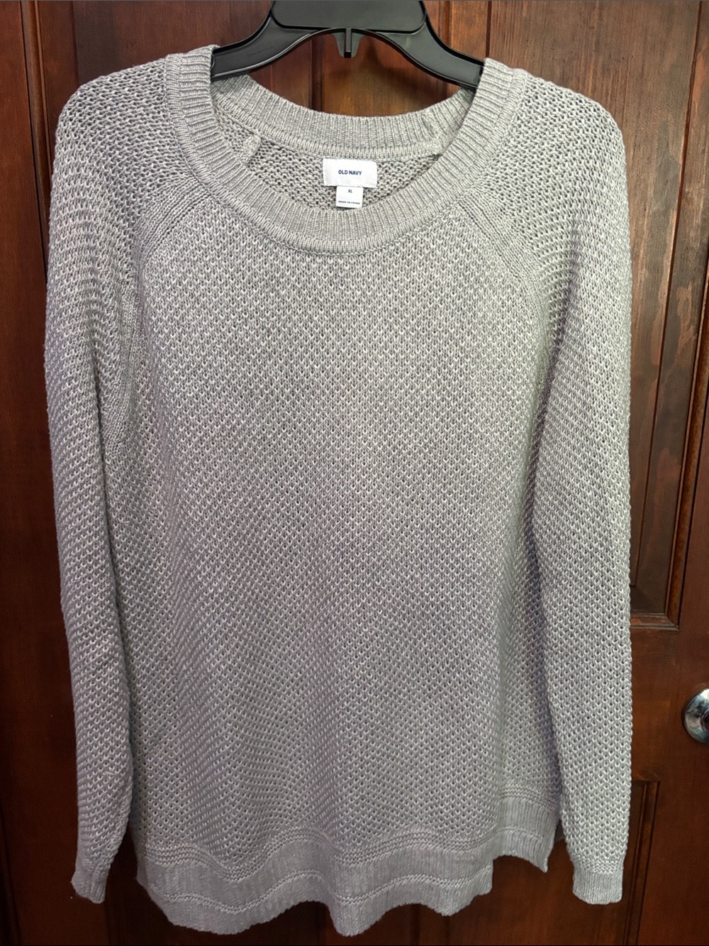 Old Navy Light Gray Crewneck Textured Knit Sweater